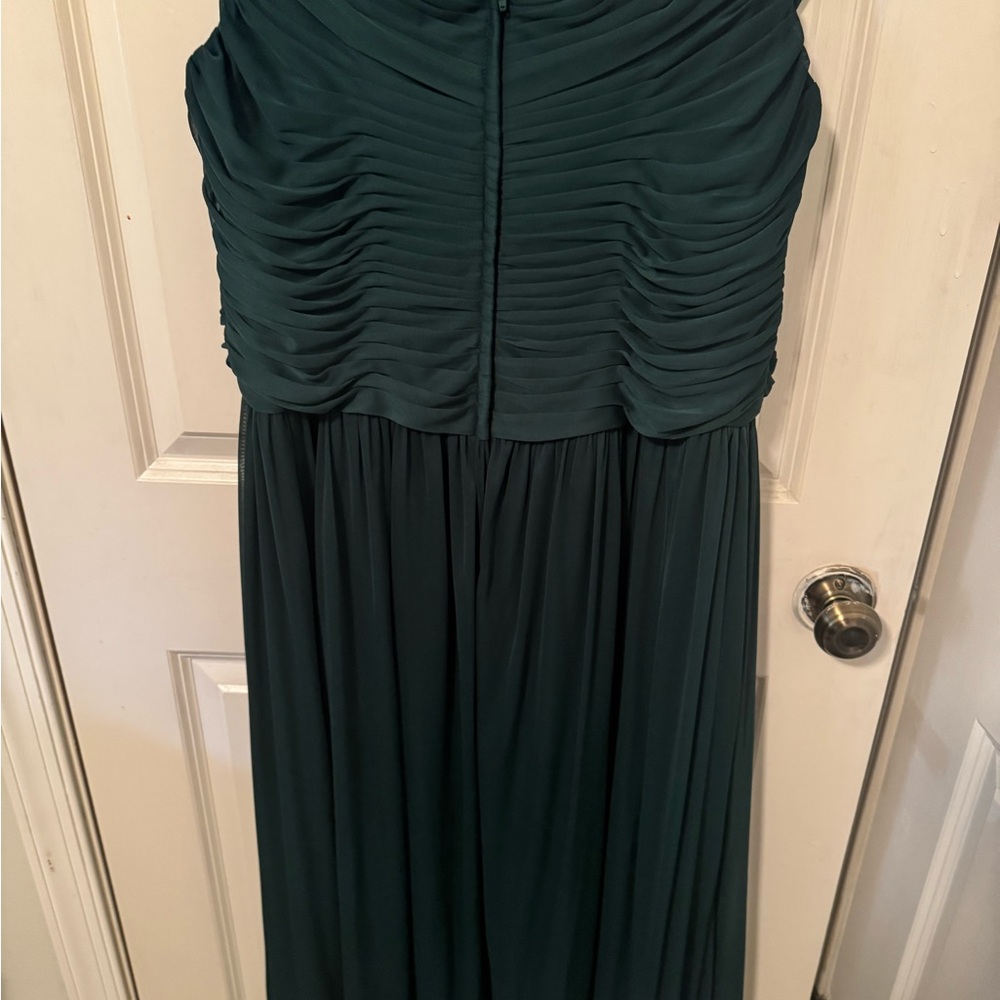 David's Bridal Green Maxi Dress juniper criss cross off the shoulder with a slit - Picture 4 of 4